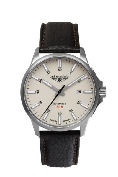 Bauhaus Aviation Herrenuhr Automatik mit 60h Gangreserve und Lederarmband